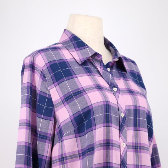 NWT TALBOTS Metallic Flannel Modern Classic Shirt Frost Bloom Purple Plaid Sz L - Picture 5 of 9